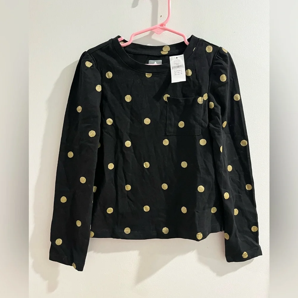 Gap Girls' Black Long Sleeve Tee with Gold Polka Dots, size 6, new!